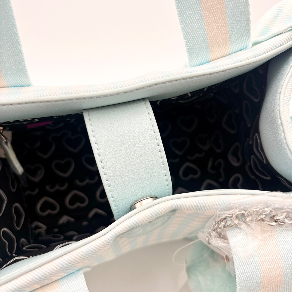 Luv Betsey Johnson Gingham LBRUFFLE Crossbody Tote Bag Blue White Heart Charm - Picture 5 of 12